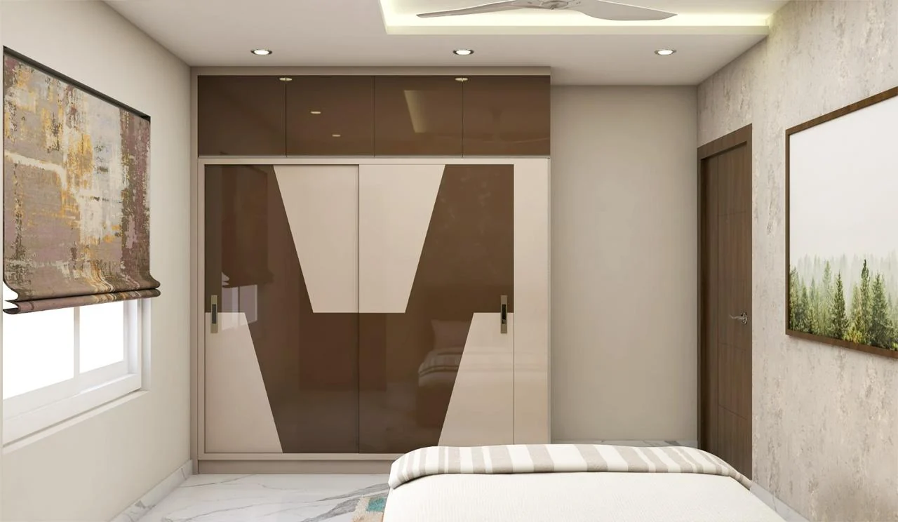 Visualisation of high-gloss bedroom wardrobe shutters